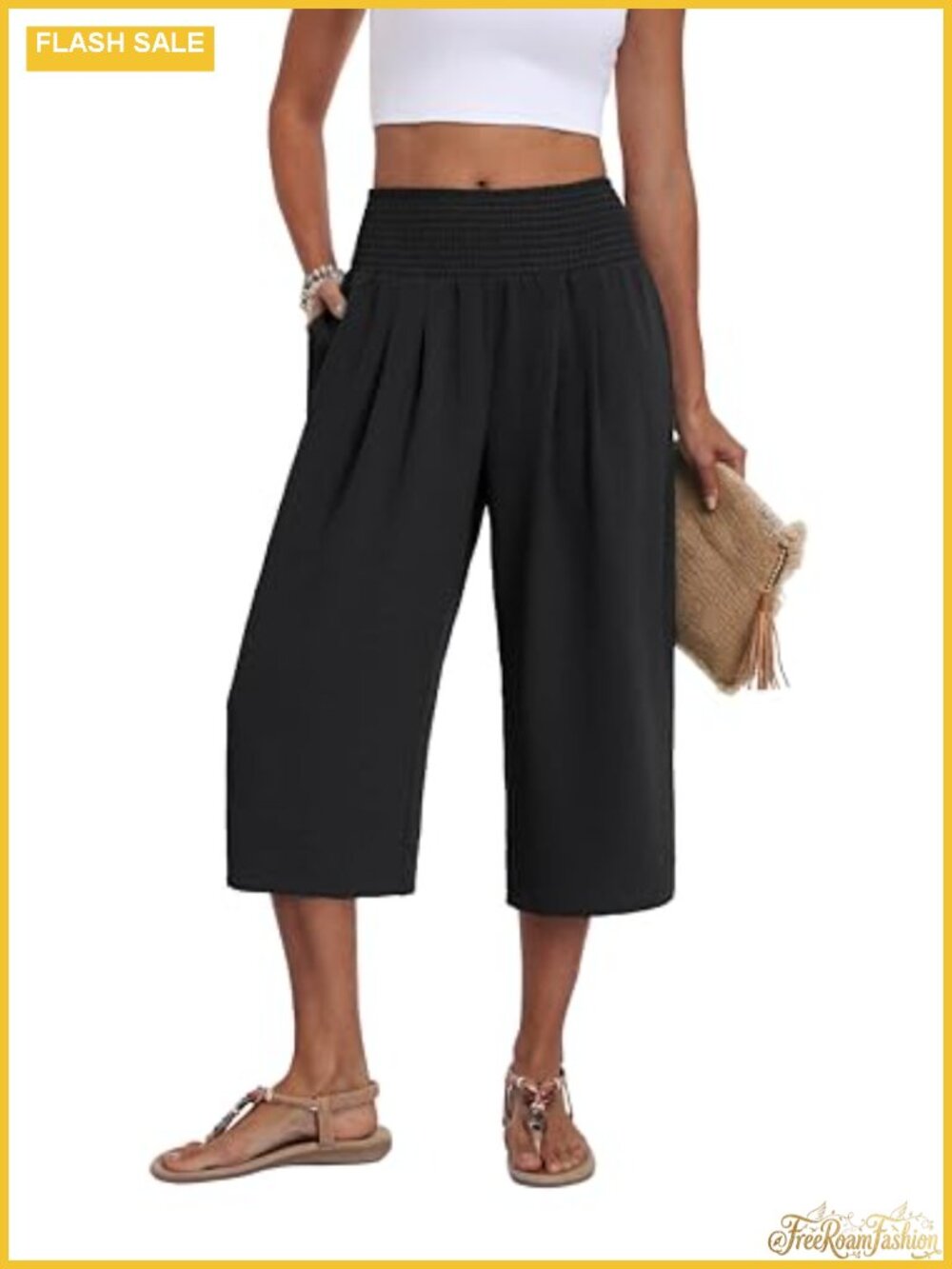 Wide Leg Capri Pants High Waisted Tummy Control Summer Lounge Trousers with